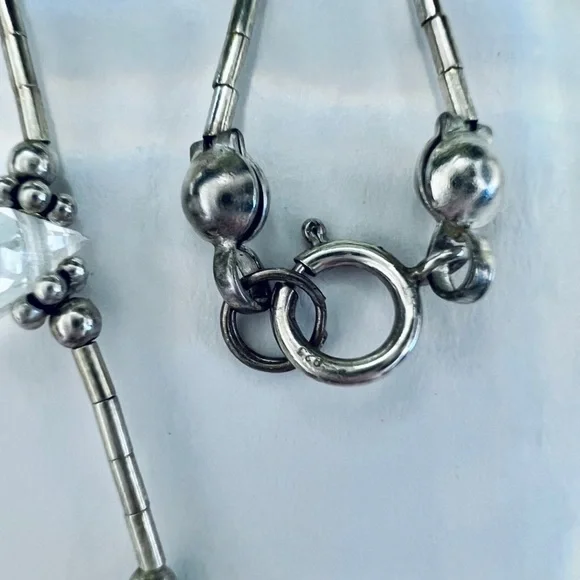 Vintage Handmade Aurora Borealis Crystal Sterling Beaded Necklace - Picture 9 of 12